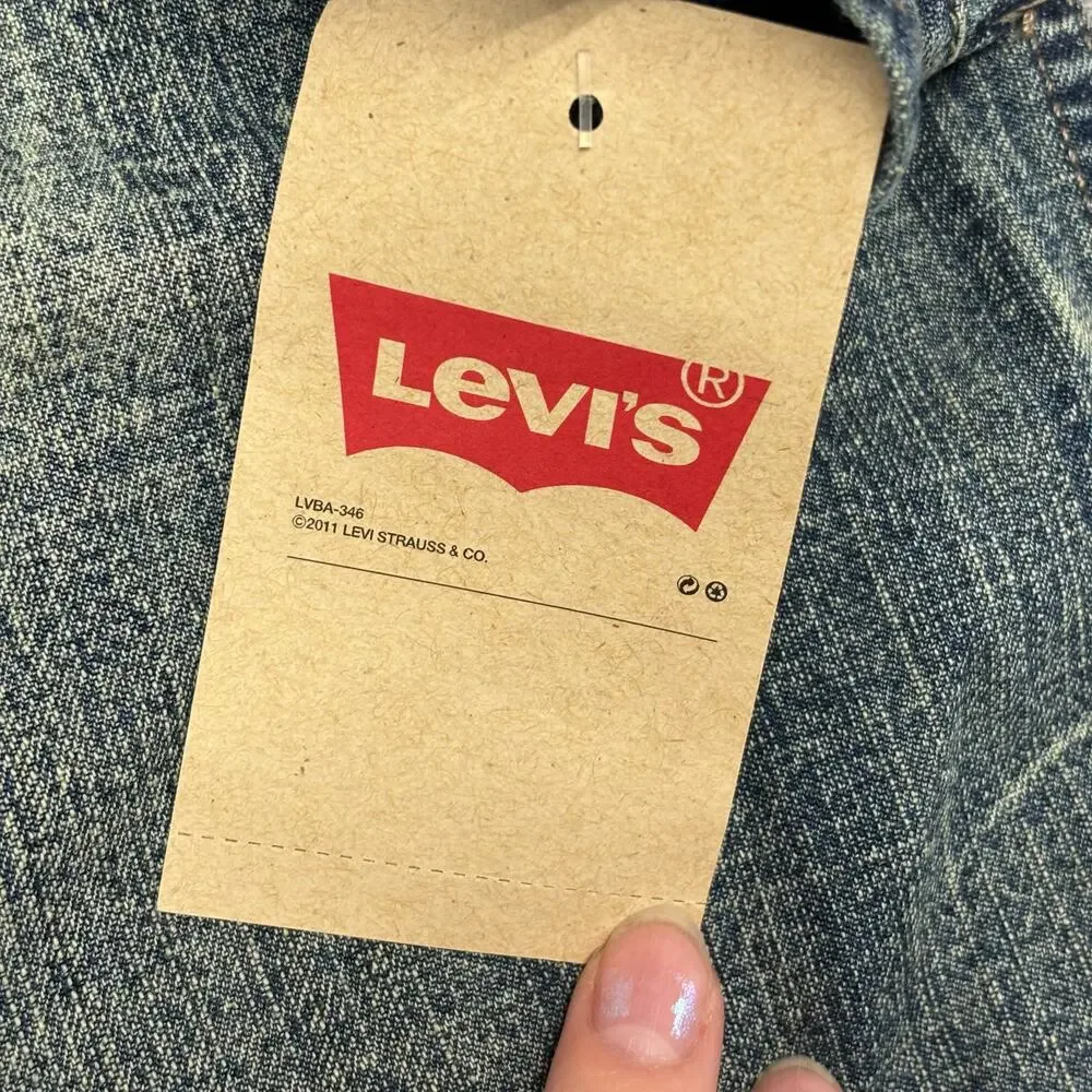 NWT Levis Corduroy Collar‎ Dark Wash Blue Boys S Button Up Denim Shirt Red Tab